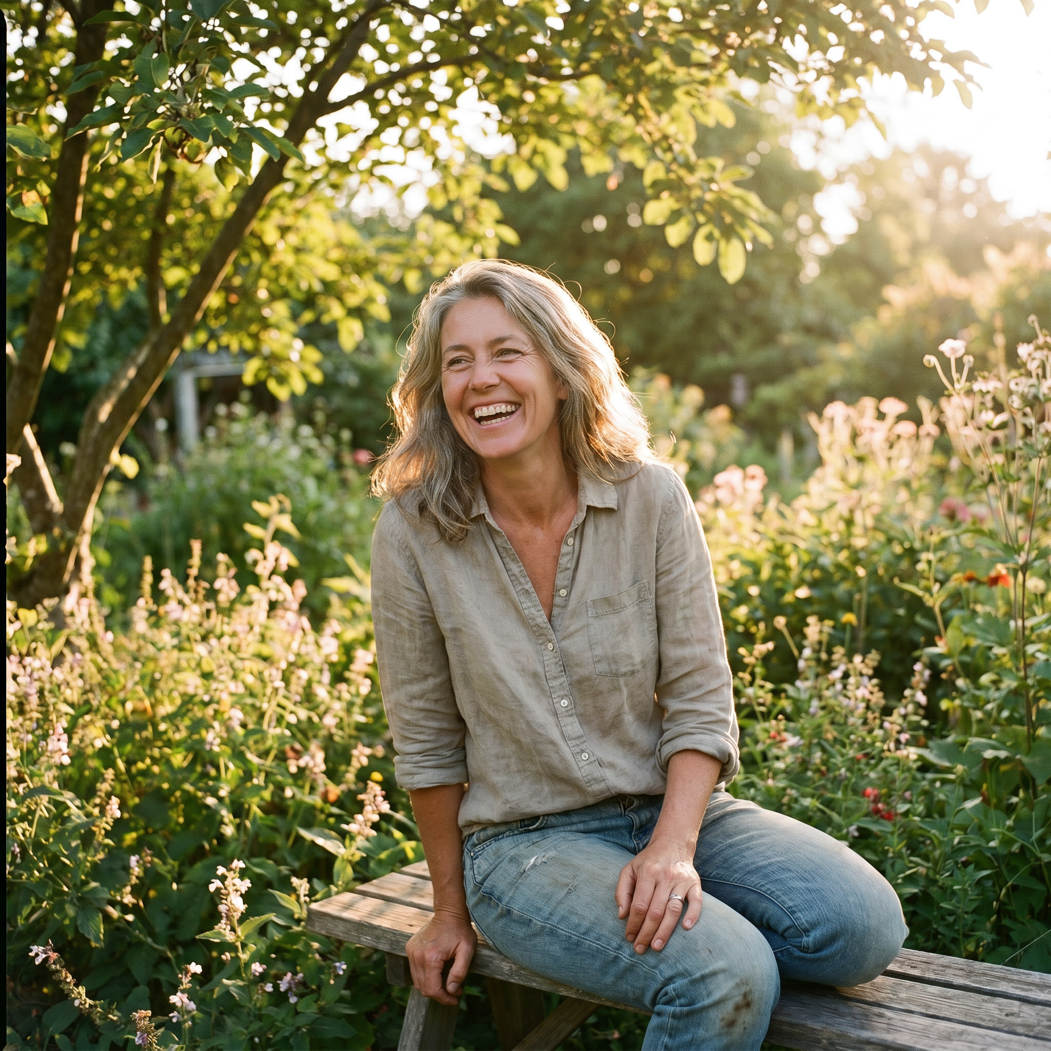Woman smiling outdoors - mood balance